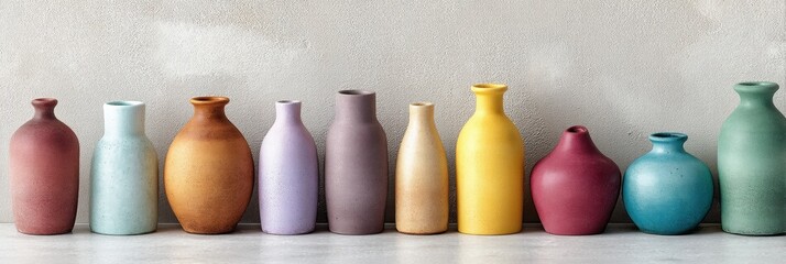 Poster - Chromatic Minimalism Pastel Ceramic Vase Collection Showcasing Contemporary Design Trends in Home Decor and Artistic Interior Styling