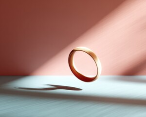 Poster - Minimalist Levitation Elegant Wood Ring Suspended in Soft Light - Contemporary Design for Luxury Lifestyle Branding and Emotional Storytelling
