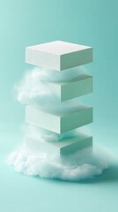 Poster - Ethereal Productivity Reimagined Minimalist Paper Stack Dissolving into Mindful Cloud Transforms Workplace Wellness and Creative Stress Management