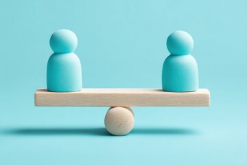 Aufkleber - Minimalist Equity Visualization Pastel Blue Balance Metaphor for Workplace Diversity, Inclusive Design, and Modern Organizational Parity Strategy