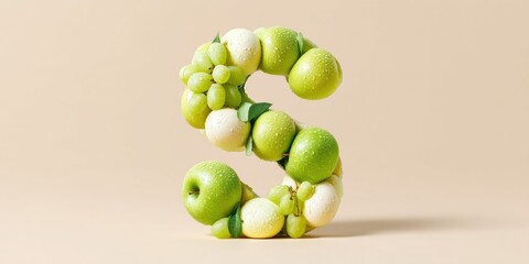 Poster - Organic Typography Vibrant Green and White Apples Forming Letter S - Creative Food Design, Minimalist Branding and Wellness Storytelling Concept