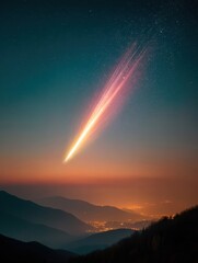 Leinwandbilder - Cosmic Journey Ethereal Meteor Streak Illuminates Mountainous Landscape - Immersive Astronomical Visualization for Climate Tech and Spatial Storytelling