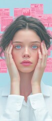 Poster - Millennial Financial Stress Visualization Gen Z Investor Experiencing Market Anxiety with Pastel Minimalist Aesthetic - Mental Health in Digital Finance Era