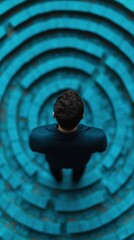 Poster - Neuroergonomic Mindset Gen Z Professional Navigating Cognitive Complexity in Immersive Teal Labyrinth - Strategic Problem-Solving Visual for Innovative Leadership Development