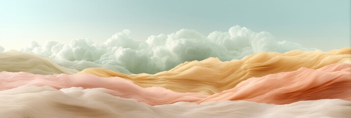 Fototapete - Ethereal Climate Horizons Soft Pastel Topographical Visualization of Atmospheric Transformation in Minimalist Sustainable Design Landscape