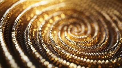Golden spiral with shimmering abstract light bokeh for luxurious background concept