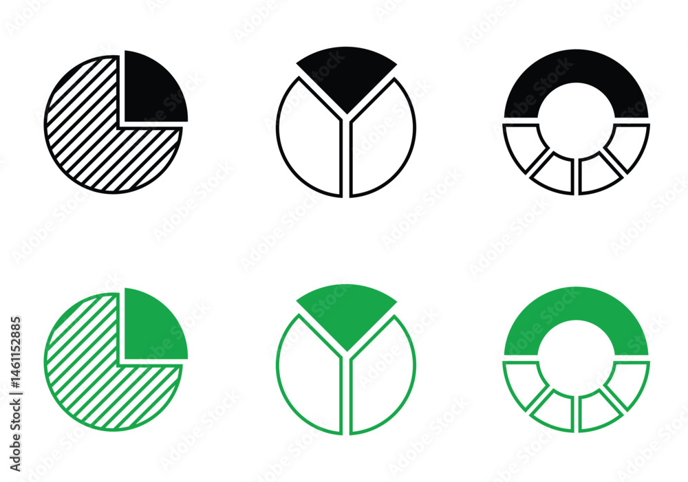 pie chart round icon in outline line and stripes style with white ...