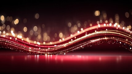 Wall Mural - abstract red luxury background with swirling golden particles, christmas lights and bokeh effect