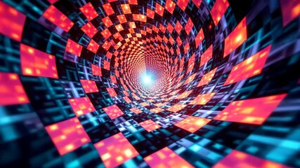 Wall Mural - checkered tunnel of light a journey through the digital realm