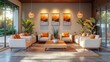 © Gadis - Modern, inviting living room with warm tones and natural light.  Features comfortable seating, a stylish coffee table, and plenty of greenery