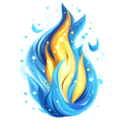 Wall Mural - Whimsical Dance of Blue and Golden Flames with Ethereal Water Accents Artwork