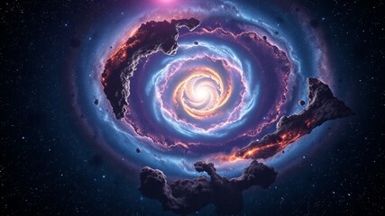 Wall Mural - a swirling nebula of cosmic dust and gas surrounds a vibrant galactic core creating a mesmerizing ce