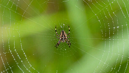 Macro nature close-up of a creepy hairy spider on its web