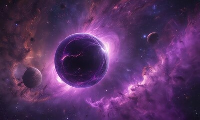 Wall Mural - glowing orb floats in vibrant purple nebula cosmic dust swirls around , swirling, astronomy