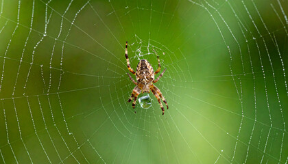 Macro nature close-up of a creepy hairy spider on its web