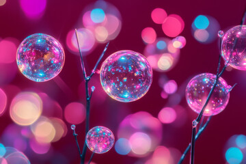 Wall Mural - abstract photograph featuring numerous glass spheres reflecting colorful lights, creating dreamy atm