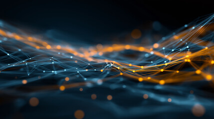 Futuristic Data Flow Illustration with Colorful Nodes on Dark Blue