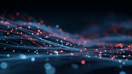 Futuristic Data Flow Illustration with Colorful Nodes on Dark Blue