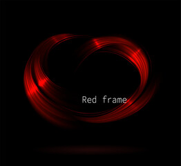 Wall Mural - Isolated red round frame with glitter, abstract figure on black background.