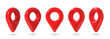 © Frogella.stock - 3d pins. Red map location pin in various position, GPS point. Place marker for maps, navigation pointer for app. Destination glossy realistic icons isolated vector set.