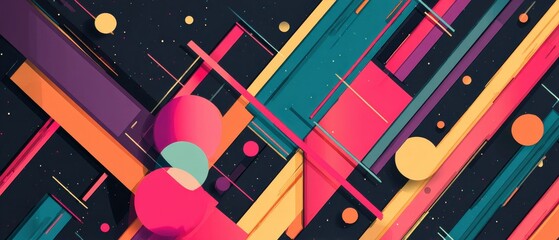 Poster - vibrant geometric abstract background with colorful shapes and lines in a modern, dynamic compositio