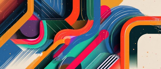 Poster - vibrant abstract background with colorful geometric shapes and dynamic lines in retro style concept 