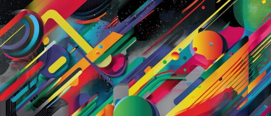Poster - dynamic abstract background with vibrant geometric shapes and colorful lines creating a modern, ener