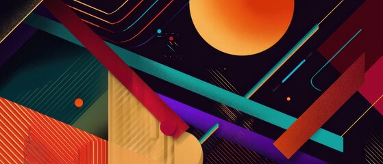 Poster - vibrant abstract background with geometric shapes and retro color palette, creating a dynamic and mo