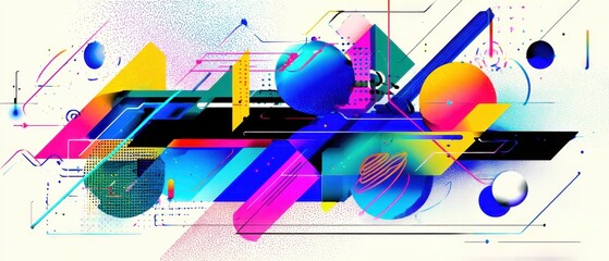Poster - vibrant abstract geometric art with bold colors and dynamic shapes, creating a modern and energetic 