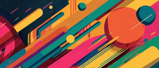 Poster - vibrant abstract background with geometric shapes and bold colors, featuring retro design elements a