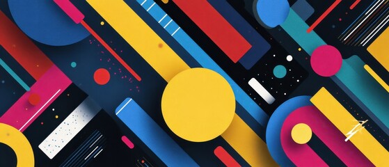 Poster - dynamic abstract background with vibrant geometric shapes and playful composition, creating a modern