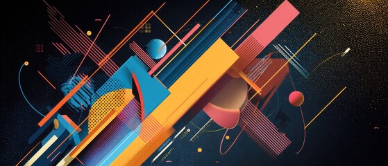 Poster - dynamic abstract background with geometric shapes and vibrant colors creating a modern and futuristi