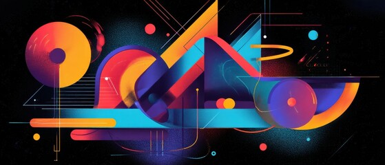 Poster - vibrant abstract geometric shapes with bold colors on dark background concept of modern art, futuris