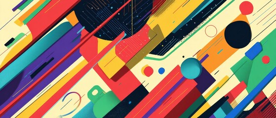 Poster - dynamic abstract background with geometric shapes and vibrant colors creating a modern, energetic, a