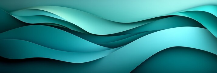 Canvas Print - abstract flow 3d illustration of dynamic, layered paper folds in vivid turquoise and teal tones