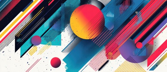 Poster - dynamic abstract background with vibrant geometric shapes, diagonal lines, and colorful gradients co