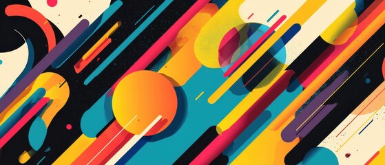 Poster - vibrant abstract background with colorful geometric shapes, dynamic lines, and retro design elements