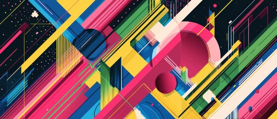Poster - vibrant geometric abstract background with bold colors and dynamic shapes, creating a modern and ene