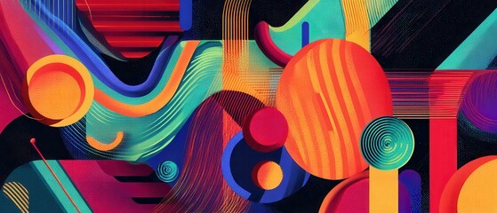 Poster - vibrant abstract geometric art with bold shapes and bright colors, creating a dynamic and modern bac