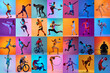 © master1305 - Collage with different athletes, men and women performing sports in motion over multicolor neon backgrounds. Concept of professional sport, competition, championship, action