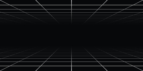 Technology wireframe landscape. Vector perspective grid on a black background.