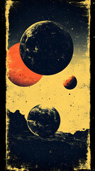 Wall Mural - Cosmic bodies in a faded, textured landscape