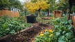 © IdaYuniati - Picturesque allotment garden flourishing in autumn with golden tree canopy
