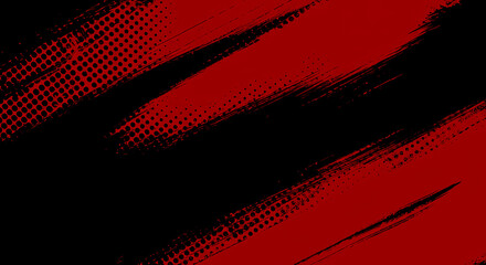 Wall Mural - Black and Red abstract background with brushstroke and halftone style	
