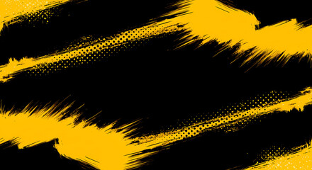 Wall Mural - Black and yellow abstract background with brushstroke and halftone style	
