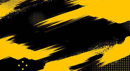 Wall Mural - Black and yellow abstract background with brushstroke and halftone style	
