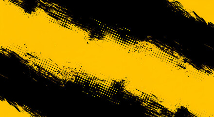 Wall Mural - Black and yellow abstract background with brushstroke and halftone style	
