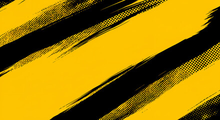 Wall Mural - Black and yellow abstract background with brushstroke and halftone style	
