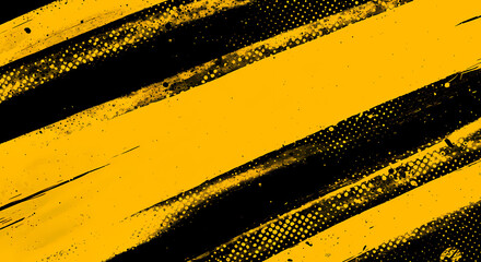 Wall Mural - Black and yellow abstract background with brushstroke and halftone style	
