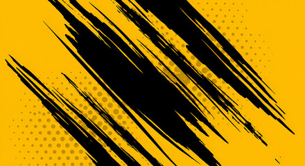 Wall Mural - Black and yellow abstract background with brushstroke and halftone style	
